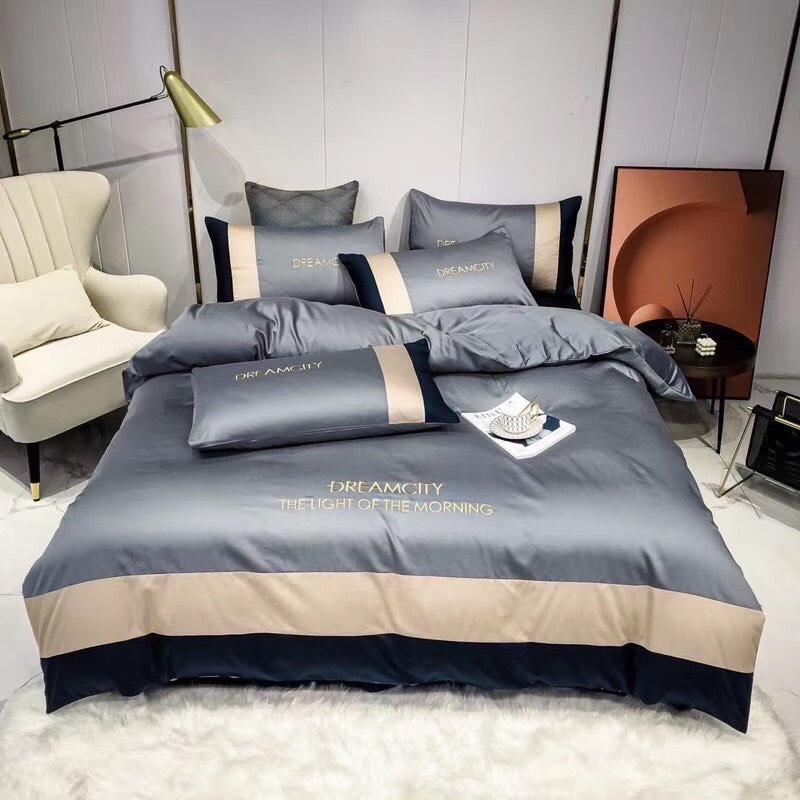 [HCM]Set Chăn Ga Gối Nệm 5 Món Chất Liệu Lụa Dream Sumoi Màu Xám - Đẳng Cấp Ga Gối 1 Màu