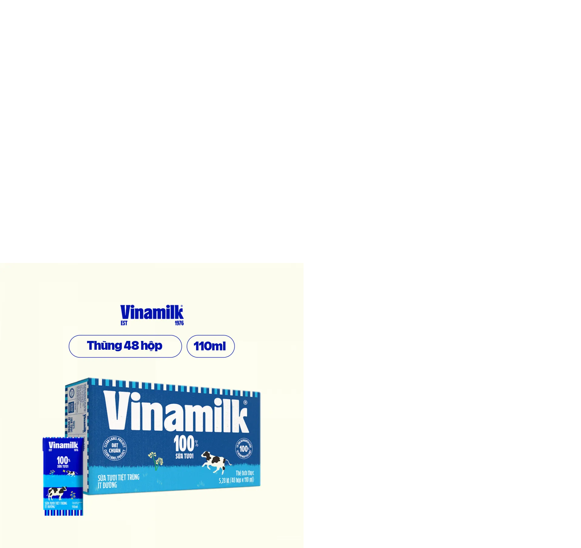 Thùng 48 sữa tươi tiệt trùng Vinamilk 100% ít đường 110ml