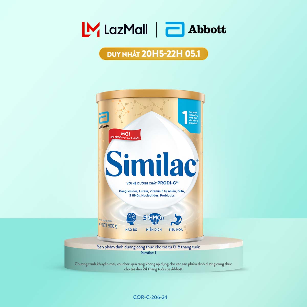 Sữa bột Similac 1 900g đột phá dinh dưỡng 5G cho trẻ từ 06 tháng tuổi miễn dịch khỏe nhanh trí tựa "5G"