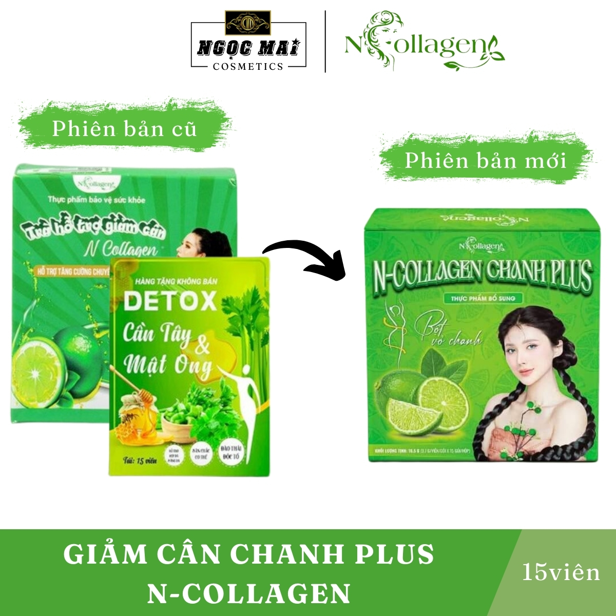 Phiên bản mới - Trà Giảm Cân Detox Chanh Plus N-Collagen Chính Hãng