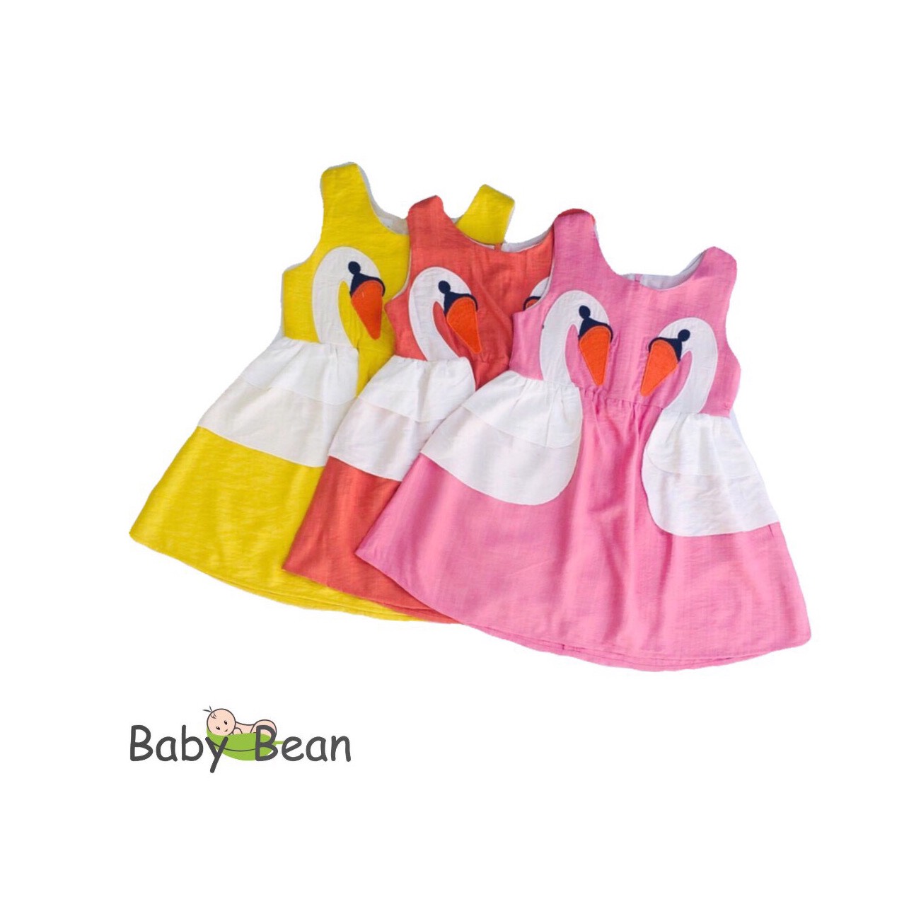 Váy Đầm Đũi Thêu 2 Thiên Nga Bé Gái BabyBean
