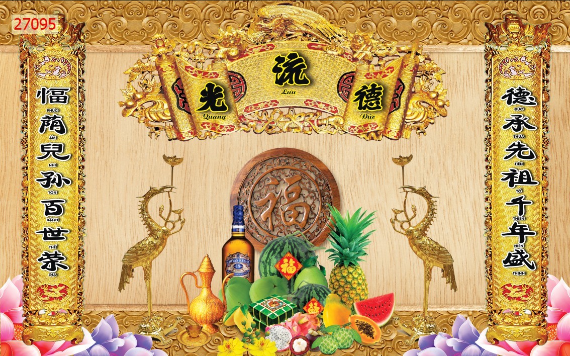 Tranh dán tường 3d trang trí ban thờ giá rẻ đẹp chất liệu decal pp keo sẵn bóc dán PK