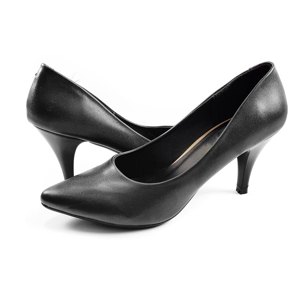 Giày nữ cao gót 7cm da bóng Evelynv 7P03AZ (Đen)