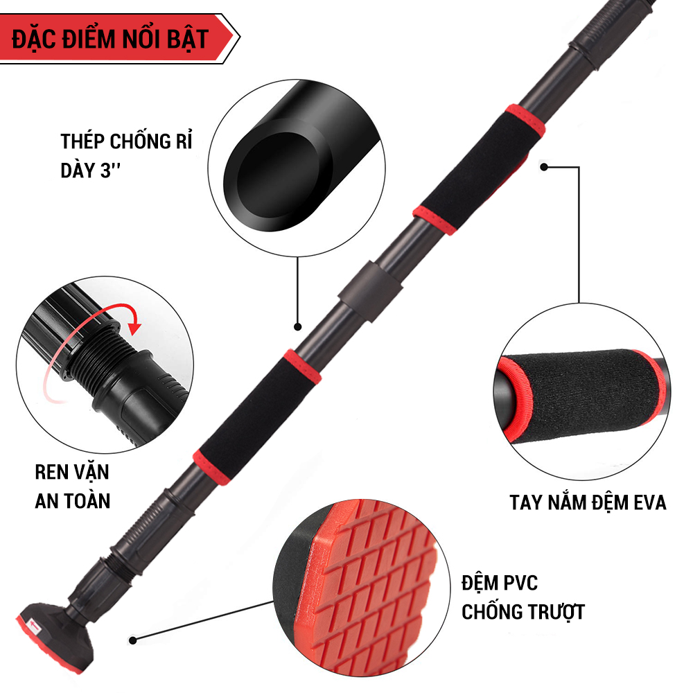 [HCM]Xà Đơn Bảo Hành 5 Năm Xà Đơn Xếp Treo Tường Gắn Cửa Đa Năng Goodfit GF200PU Chất Liệu - Thép Không Gỉ EVA Cao Su Cải Tiến Mới Chỉ Cần Xoay Và Lắp Đặt Trong Vòng 10 Giây Kết Cấu Chắc Chắn 4 Lớp Tay Nắm Làm Từ Bọt Xốp.