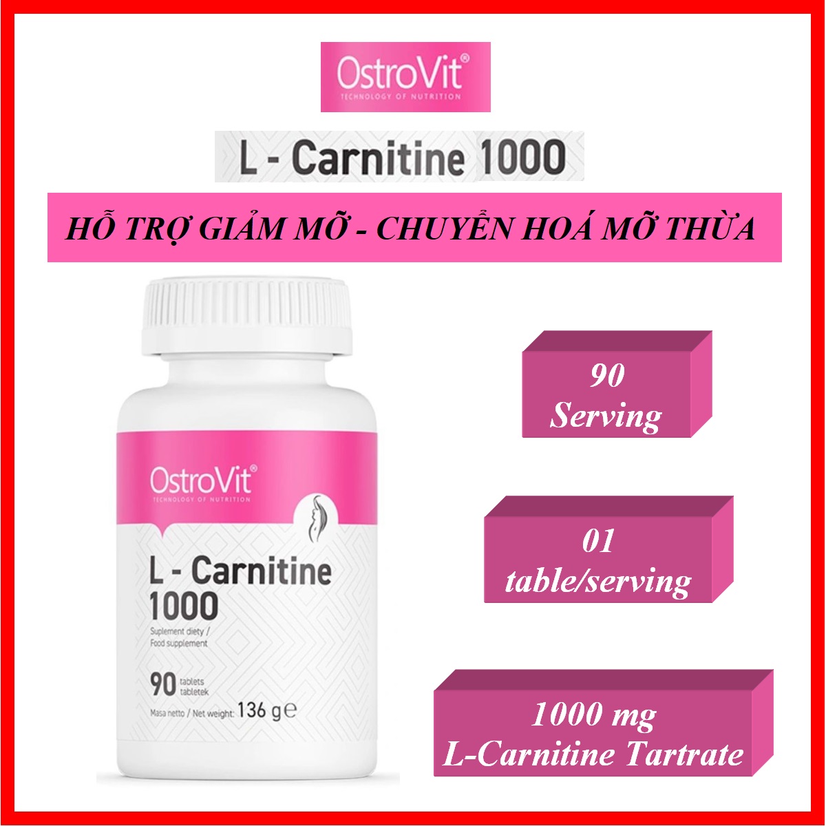 Ostrovit L Carnitine 90 tablets - Hỗ trợ giảm Mỡ, chuyểnh hoá Mỡ thừa