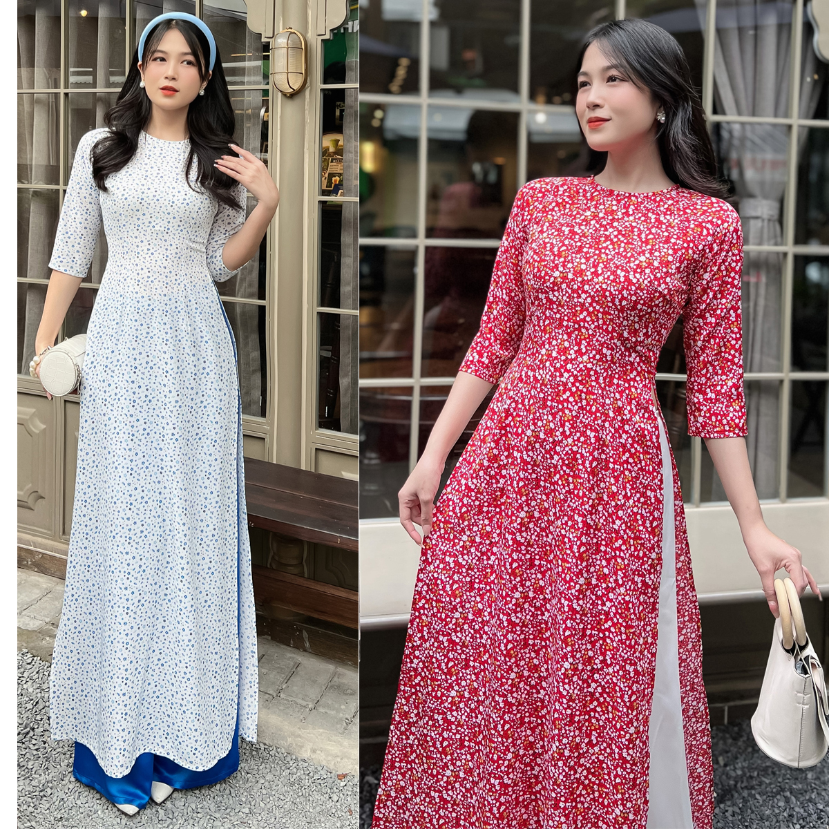 Áo dài hoa nhí tay lỡ AD026 Khánh Linh Style Lady Fashion