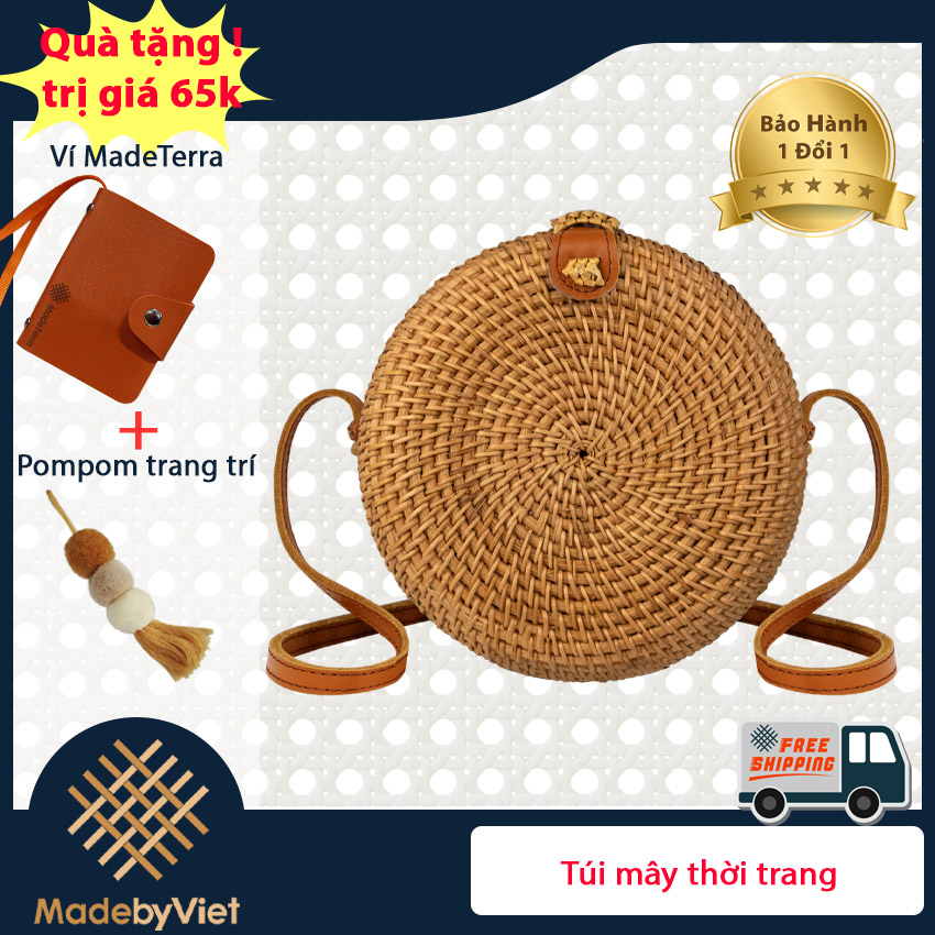 Túi mây, túi cói nữ MadebyViet túi đeo chéo nữ chất liệu mây tự nhiên tuyển chọn cao cấp, quai da thật thời trang, dùng để dạo phố, đi biển, hàng xuất khẩu EU, Mỹ