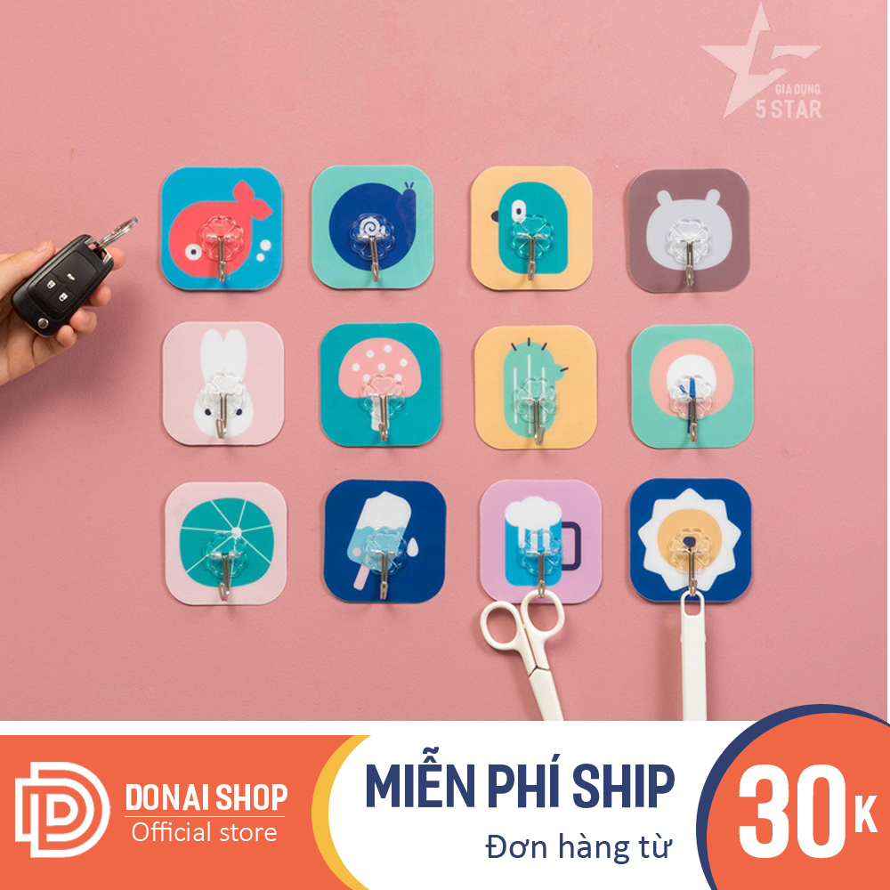 Bộ móc dán tường 02 cái, icon hoạt hình siêu cute, keo siêu dính chịu lực 5kg treo vật dụng nhà tắm, nhà bếp, phòng khách 5.MDT3.DONAI