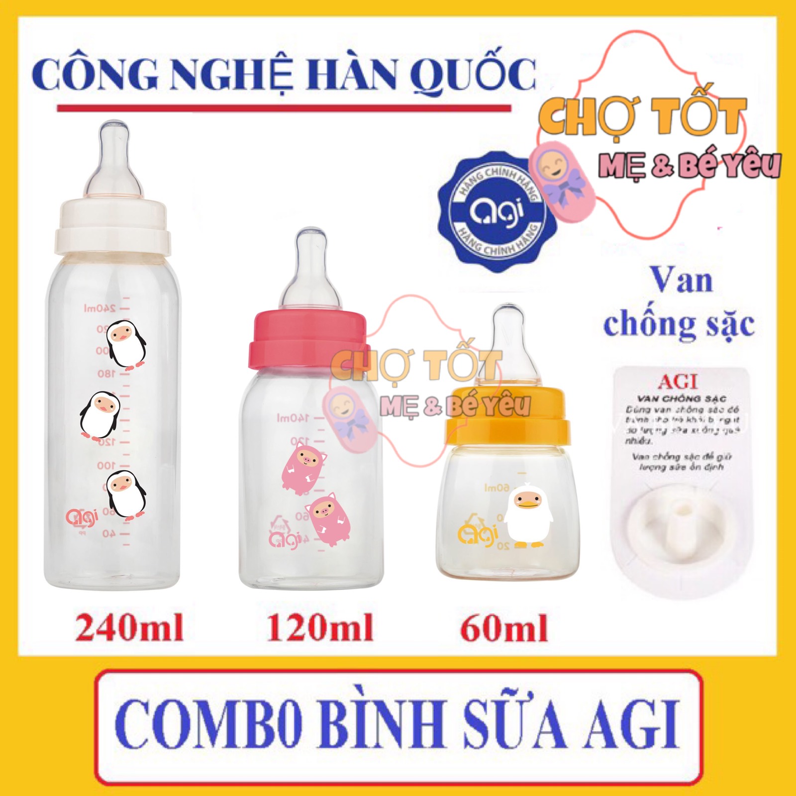 [HCM]COMBO 3 BÌNH SỮA AGI 60ML-120ML-240ML