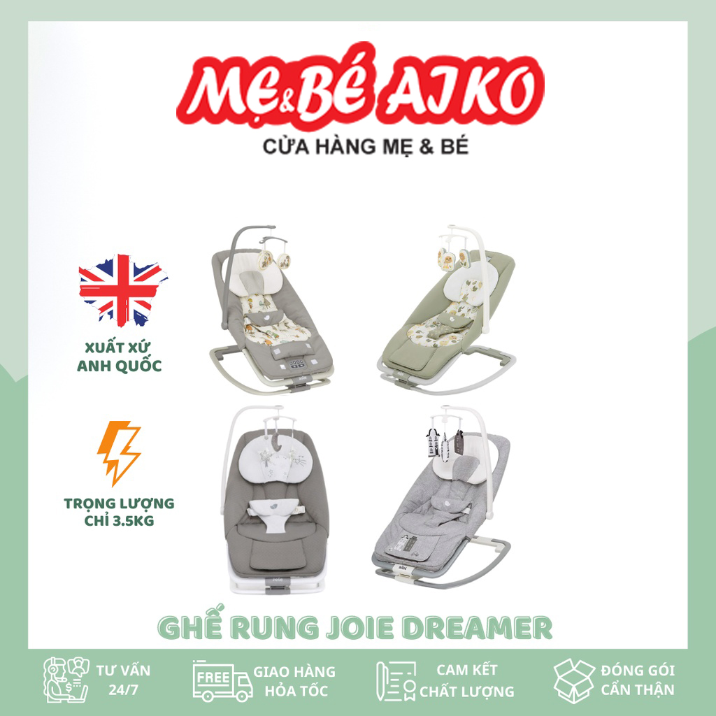 [Freeship Extra, Hỏa Tốc] Ghế rung thử giãn, Ghế Rung trẻ em Joie 3 góc độ ngả lưng và 2 vị trí ngả chân, âm thanh chế độ nhạc, 2 chế độ rung, Joie Dreamer Cho Bé Từ Sơ Sinh tới 15kg, chính hãng bảo hành 12 tháng tại Mẹ Và Bé Aiko