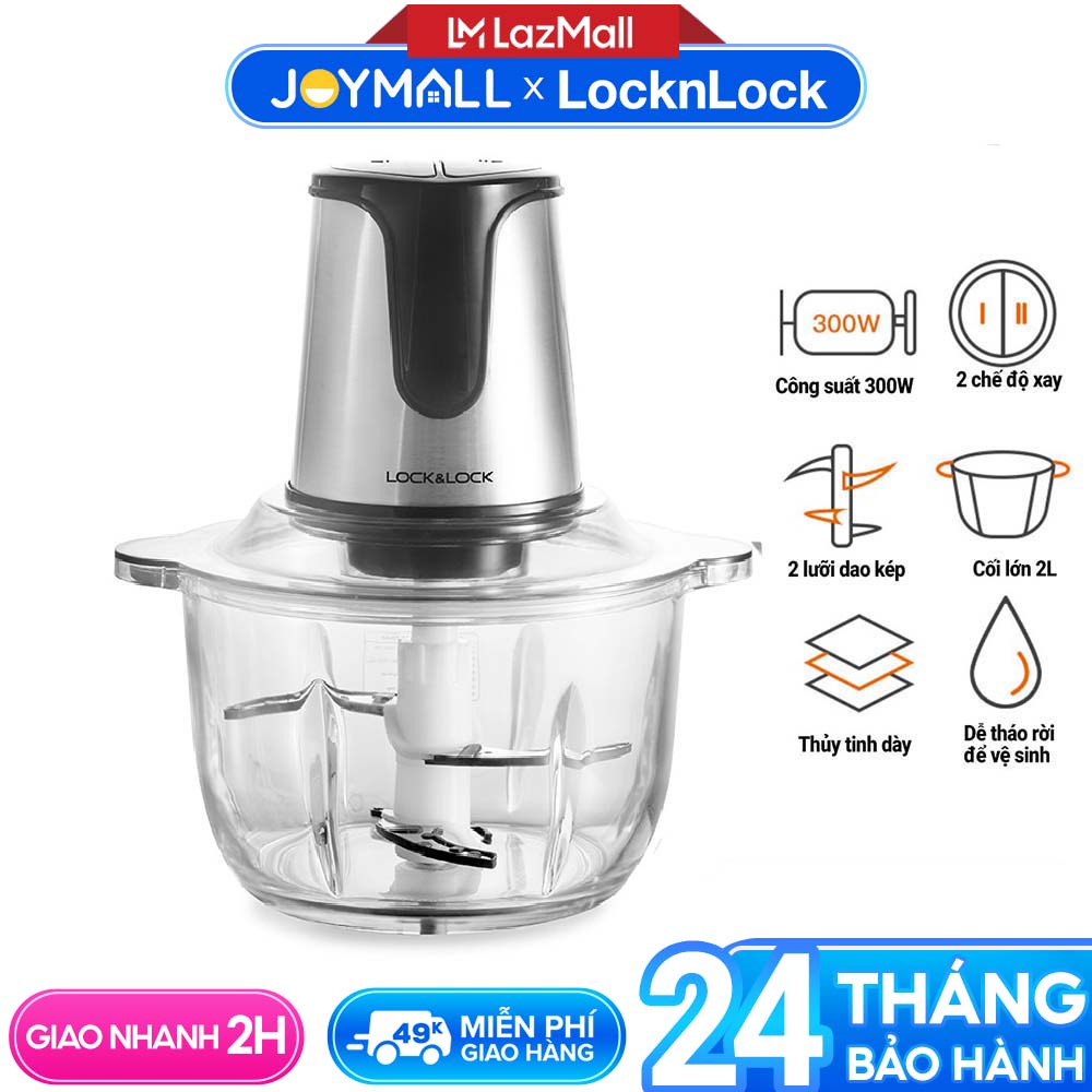 Máy xay thịt Lock&Lock EJM171 2 lít - Hàng chính hãng 2 lưỡi dao kép bằng thép không gỉ 2 cấp độ xay cối thủy tinh dễ vệ sinh - JoyMall
