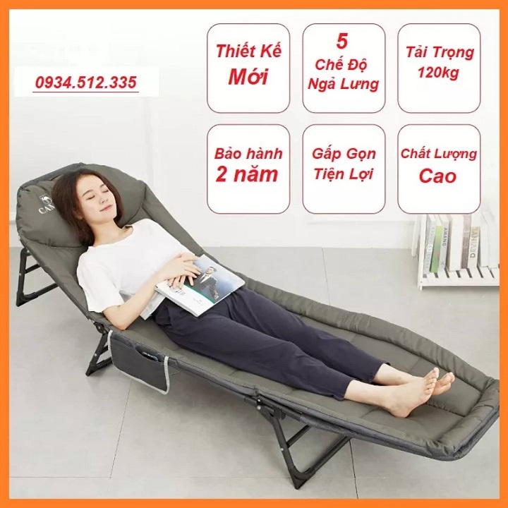 Giường gấp văn phòng kèm nệm camel. giường xếp gấp gọn di động với 5 chế độ ngả lưng. kt 200 x 64 x 32 cm