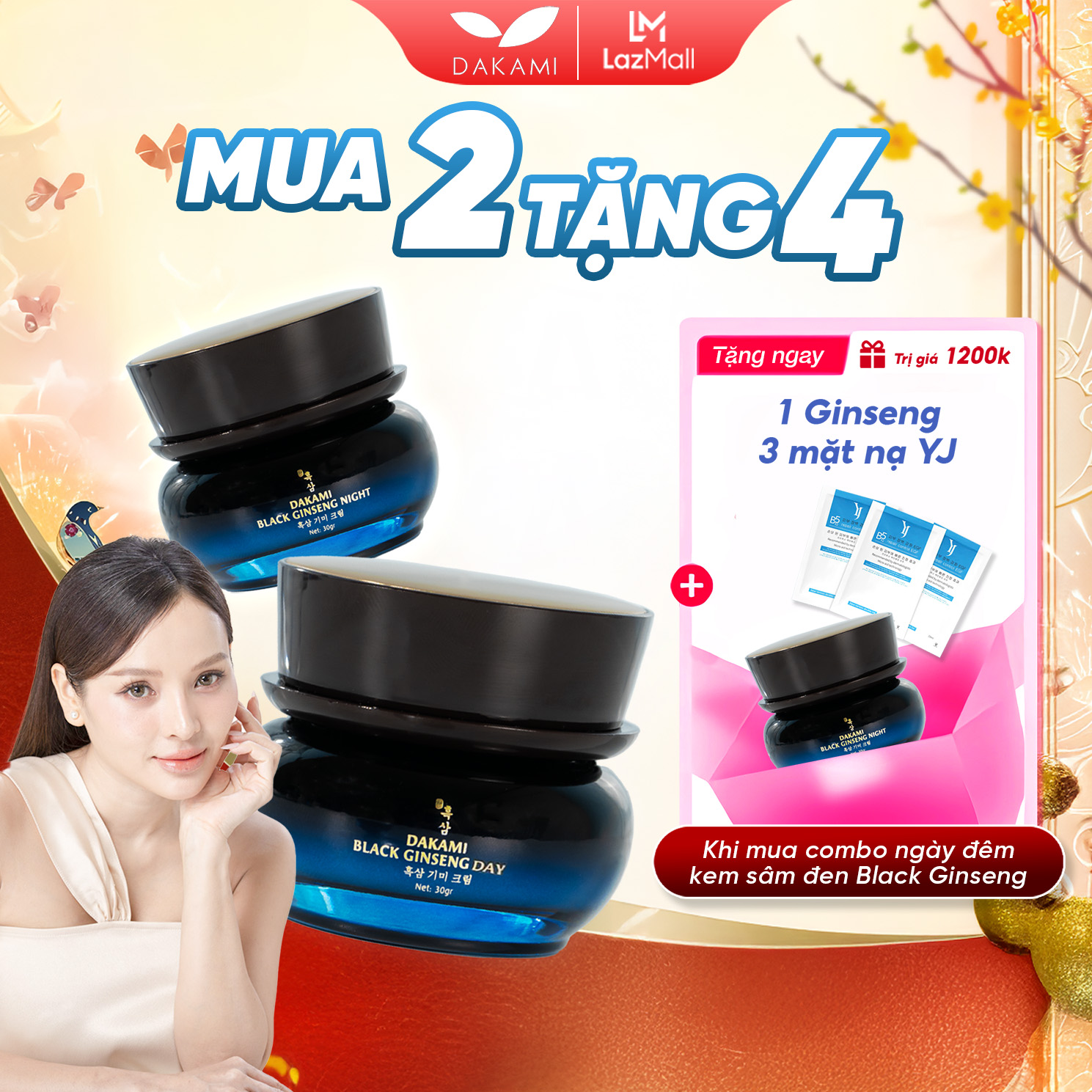 Mua 2 TẶNG 4 QUÀ TÙY CHỌN, Kem Sâm Đen DAKAMI BLACK GINSENG Xuất Xứ Hà Quốc, Ngừa Thâm Nám, Cấp Ẩm Và Chống Lão Hóa - Hộp 33g