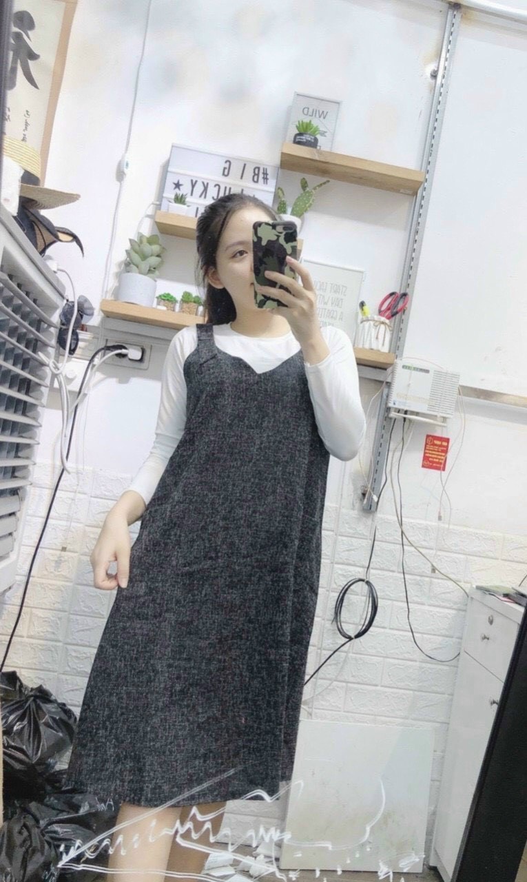 Yếm bầu, váy bầu, đầm bầu hai dây mùa đông chất dạ ấm