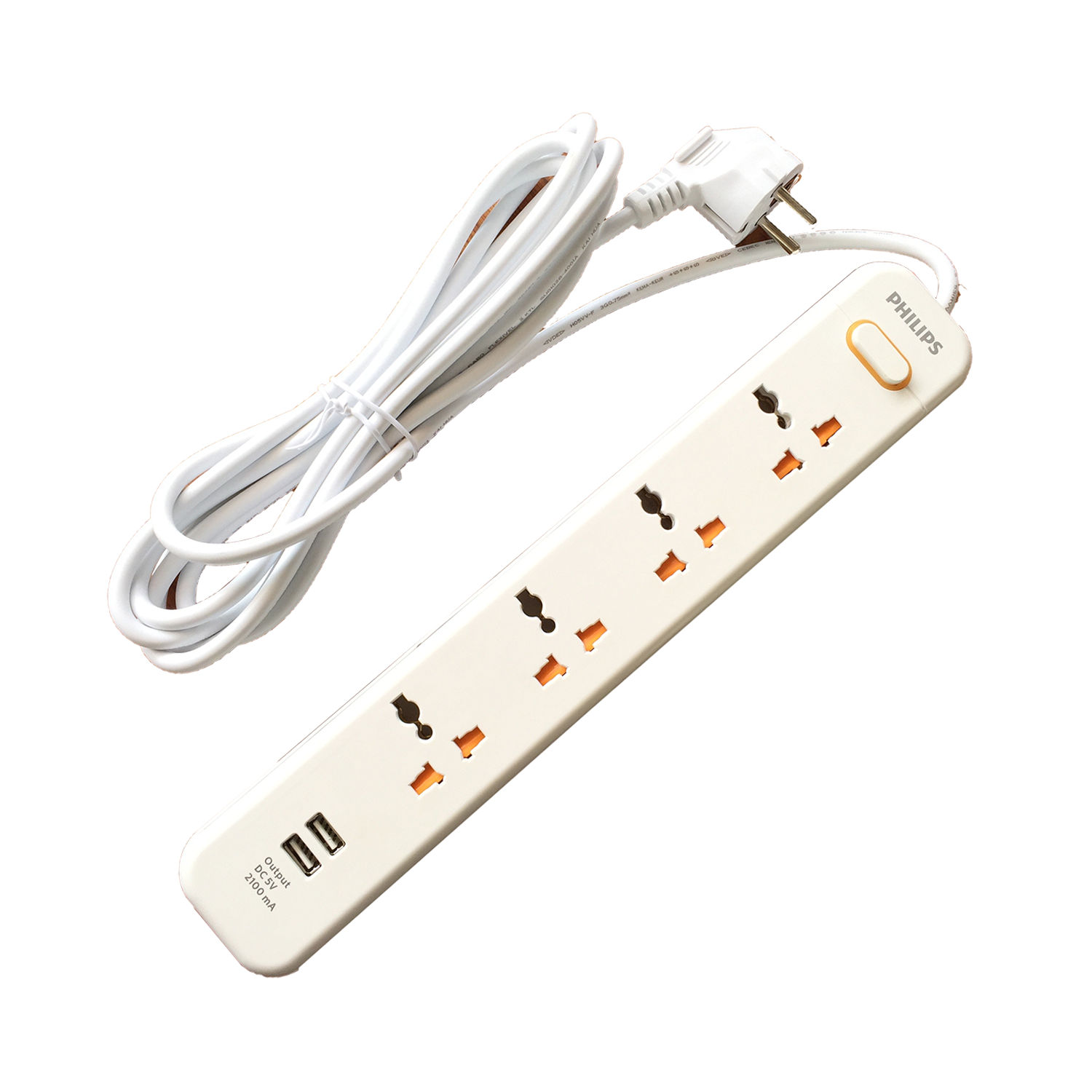 Ổ cắm điện nối dài philips spn6248wb 4 ổ cắm 3 chân - 2 cổng usb