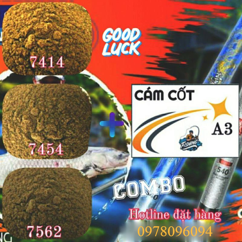 Bộ mồi bột câu cá 1kg 7414, 2kg 7454, 2kg 7562, 0.5kg cám cốt vàng mồi cám câu cá cargill trọn bộ mồi câu cá