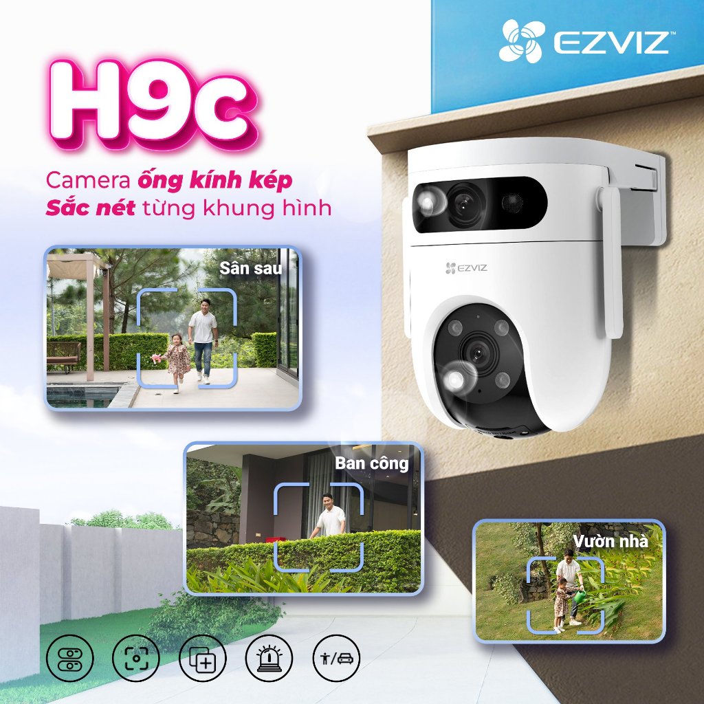 EZVIZ H9c 3K 10MP , 2K 6MP, Camera 2 Mắt WiFi Ngoài Trời Xoay 360 ống kính kép có màu ban đêm