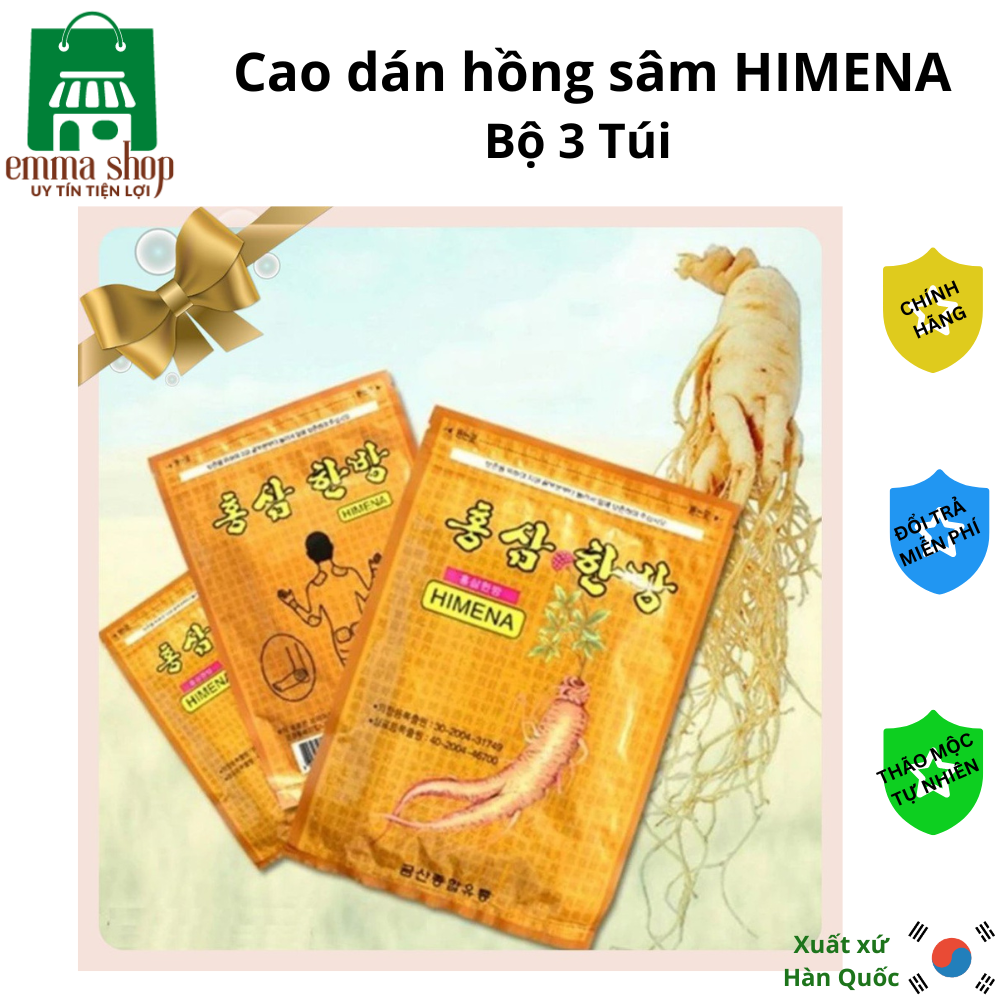 Bộ 3 túi cao dán chiết xuất hồng sâm himena giảm nhức mỏi, tác dụng nhanh