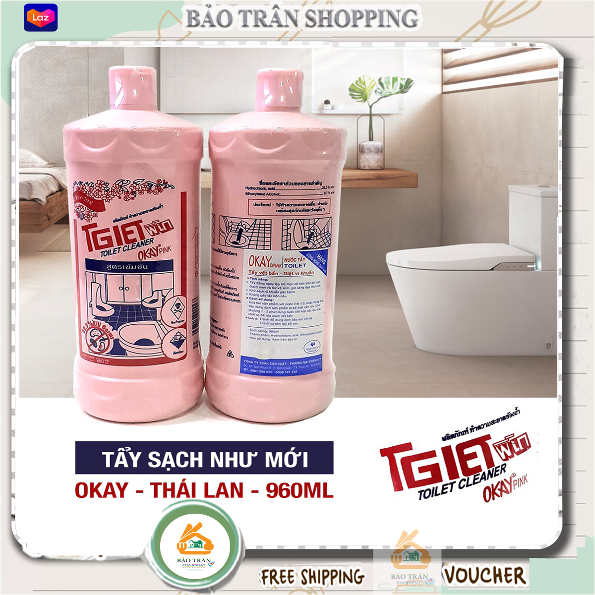 Chai nước tẩy tolet thái lan- dung dịch tẩy hồng- tẩy hồng- chai nước tẩy tolet- thái lan- tẩy bồn cầu sạch bóng- tảy bồn cầu thái lan 960 ml-dung dịch tẩy hồng okay- nước tẩy bồn cầu nhà vệ sinh thái lan - dung d