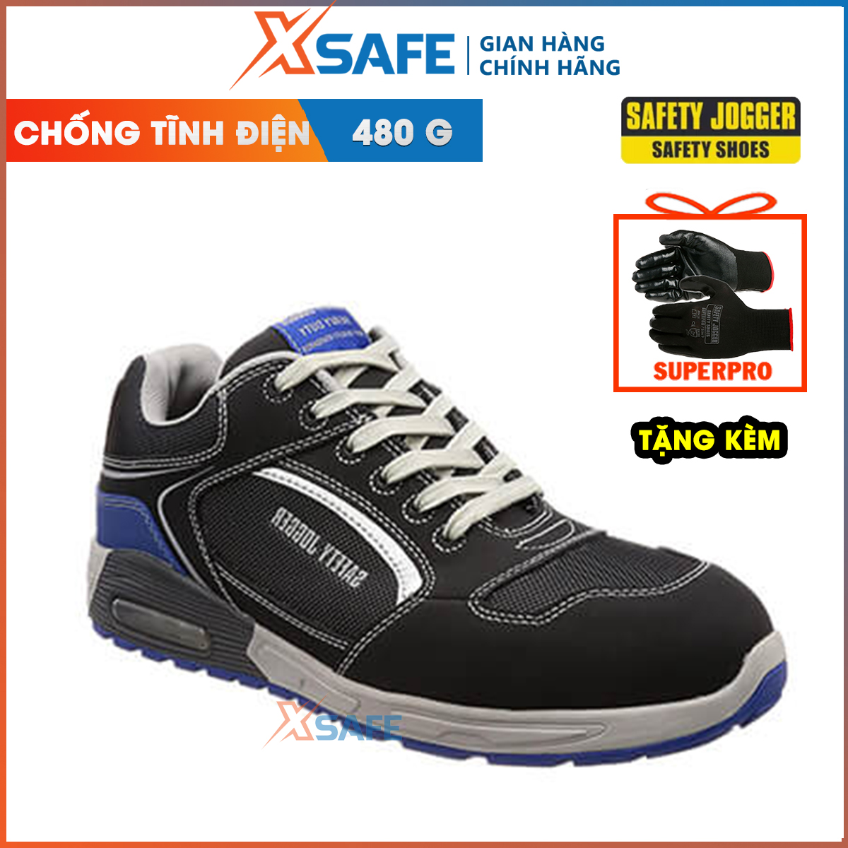 Giày bảo hộ lao động nam Jogger Raptor S1P da nubuck + vải lưới thoáng khí Giày công trình cổ thấp kiểu dáng thể thao cao cấp siêu nhẹ, đệm khí nâng đỡ gót, cấu tạo phi kim