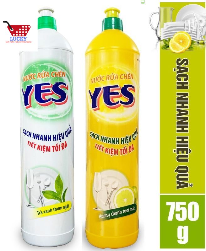 Bộ 2 Chai Nước rửa chén Yes 750g hương chanh/ Hương trà xanh