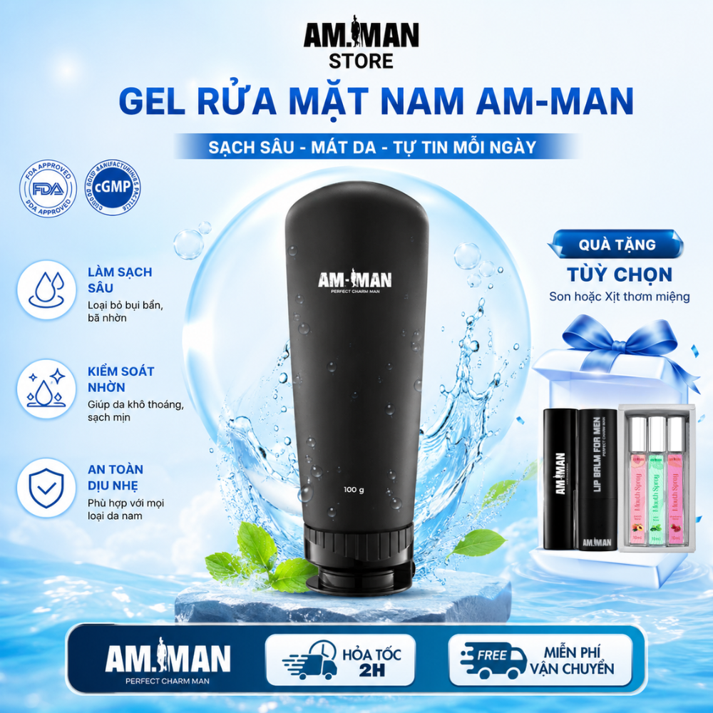 Sữa Rửa Mặt Am Man 100ml Làm Sạch Sâu Kháng Khuẩn,Tẩy Tế Bào Chết,Làm Sáng Mịn Da,Duy Trì Độ Ẩm Và Ngăn Ngừa Lão Hóa Da