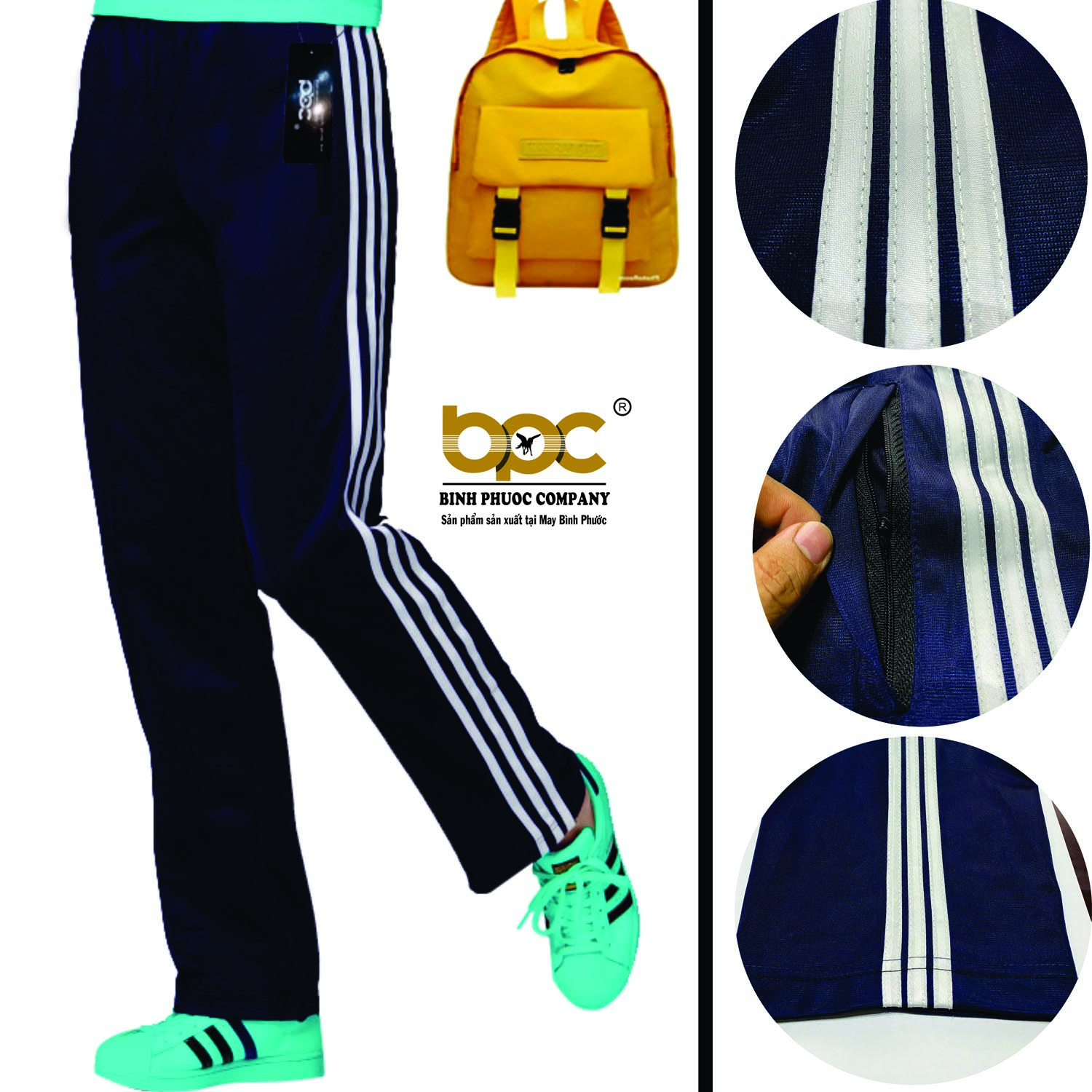 QUẦN THUN THỂ THAO HỌC SINH NAM, NỮ, CHẠY 3 SỌC TRẮNG.