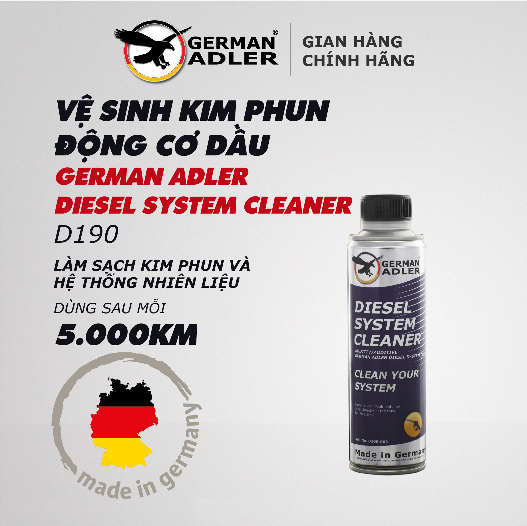 Vệ sinh kim phun, buồng đốt động cơ dầu German Adler Diesel System Cleaner 300ml