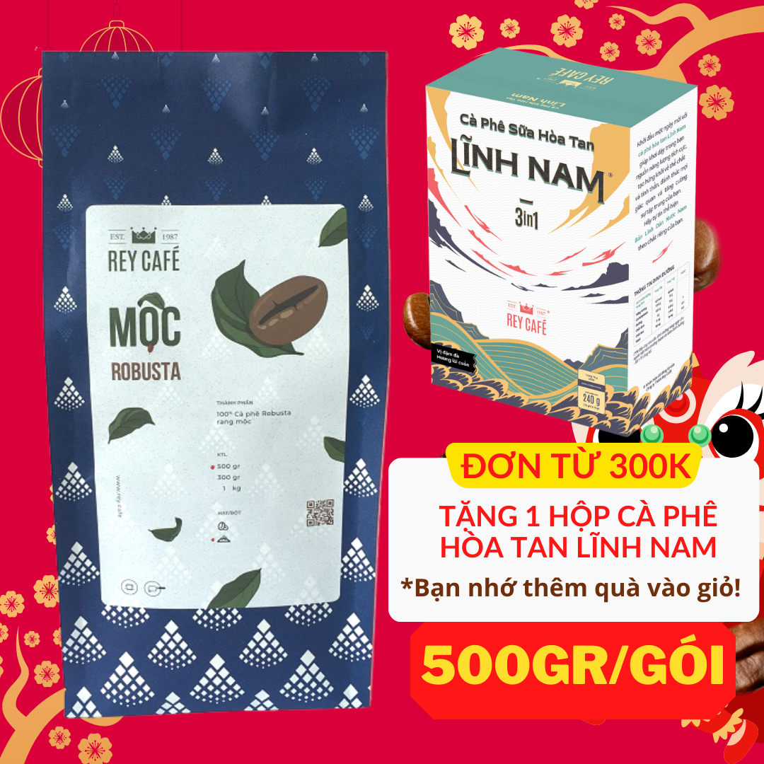 500gr Cà phê rang Mộc Robusta - Pha Phin/Máy - Coffee Nguyên chất rang mộc - Rey Cafe