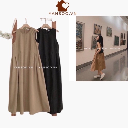 Váy sát nách dáng dài có túi sườn phong cáchh Hàn Quốc đầm babydoll xuông công chúa YANSOO