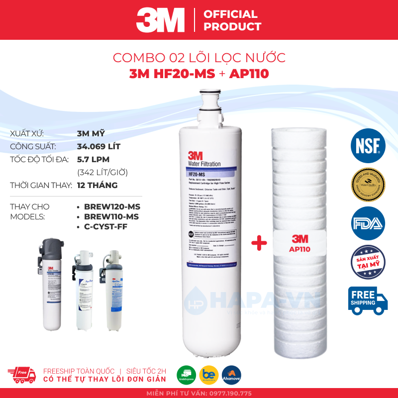 Lõi lọc 3m hf20-ms thay cho máy lọc nước 3m brew120-ms c-cyst-ff, nhập khẩu mỹ - hàng chính hãng 3m
