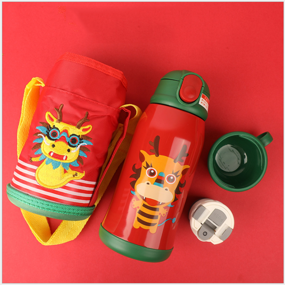 Bình giữ nhiệt học sinh có túi đựng - Túi mang bình nước đi học dung tích 600ML cốc cơm học sinh - Bình nước - Bình giữ nhiệt dây mang - Bình túi