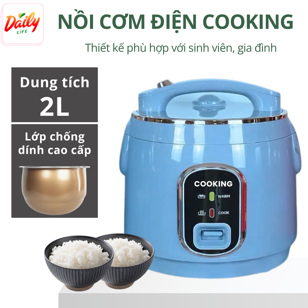 Nồi cơm điện COOKING Dung Tích 2L, Công Suất 400W, Công Nghệ Chống Dính Hiện Đại, Cho Sinh Viên, Gia Đình 4-6 Người