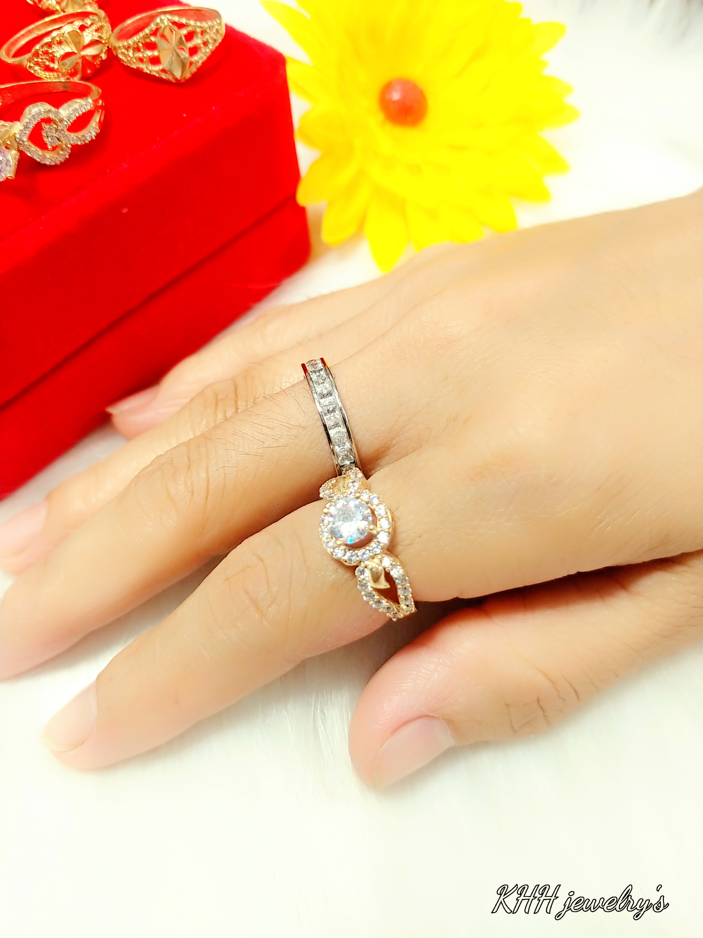 (Có ký hiệu-Không phai màu) Nhẫn kiểu đá đơn vàng Vonfram cao cấp- Dùng tắm rửa thoải mái không phai màu, bao dùng 5 năm