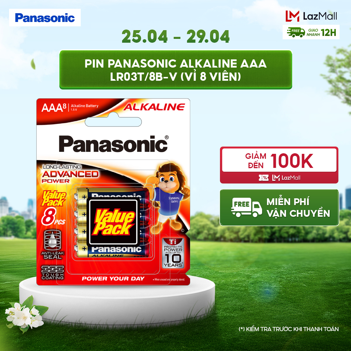 Vỉ 8 viên Pin Panasonic Alkaline AAA LR03T/8B-V – Hàng Chính Hãng