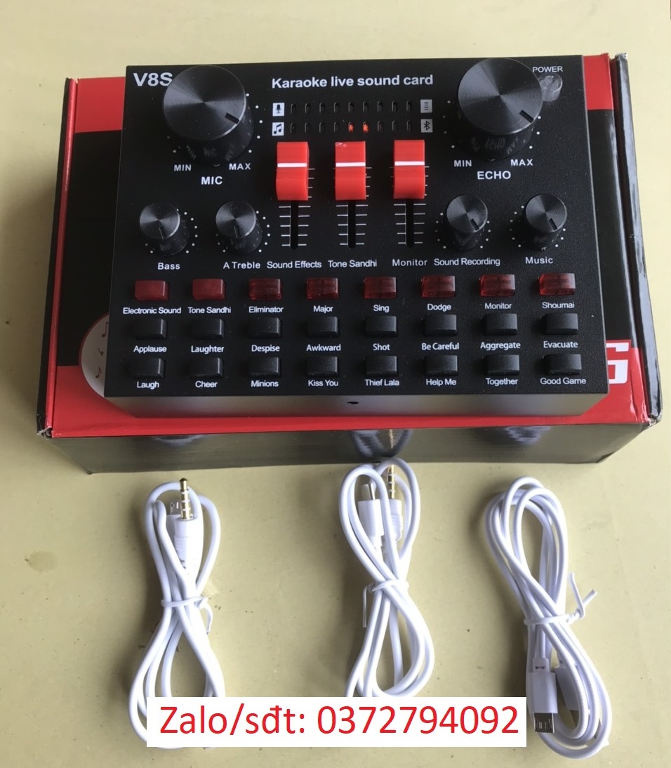 Sound card v8s có bluetooth, pin sạc – thu âm hát livestream karaoke
