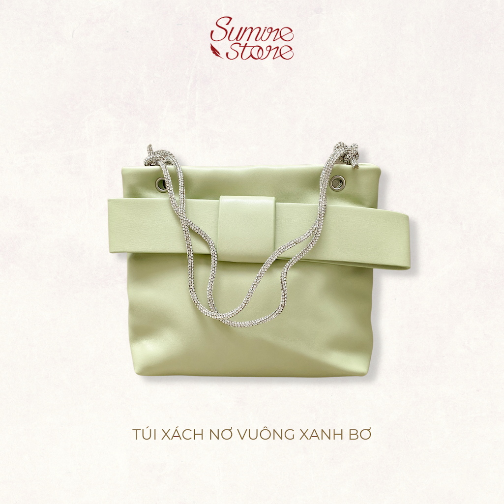 Sumire Store Túi xách nơ vuông xanh bơ