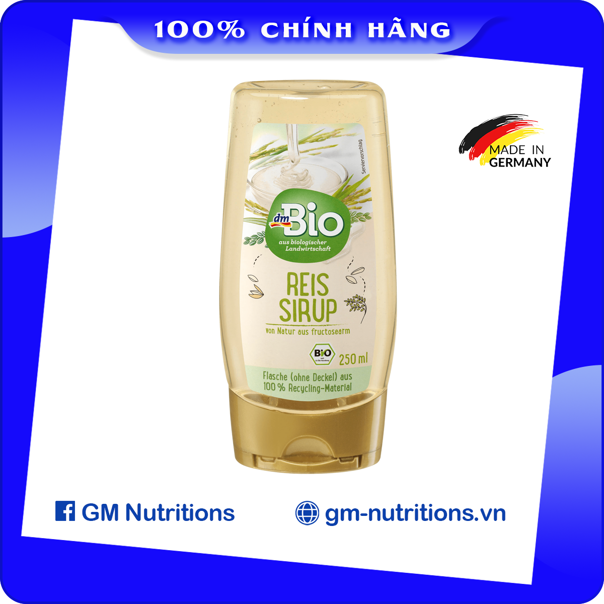 Siro đường gạo hữu cơ thuần chay Đức Dm Bio Reis Sirup chai 250ml