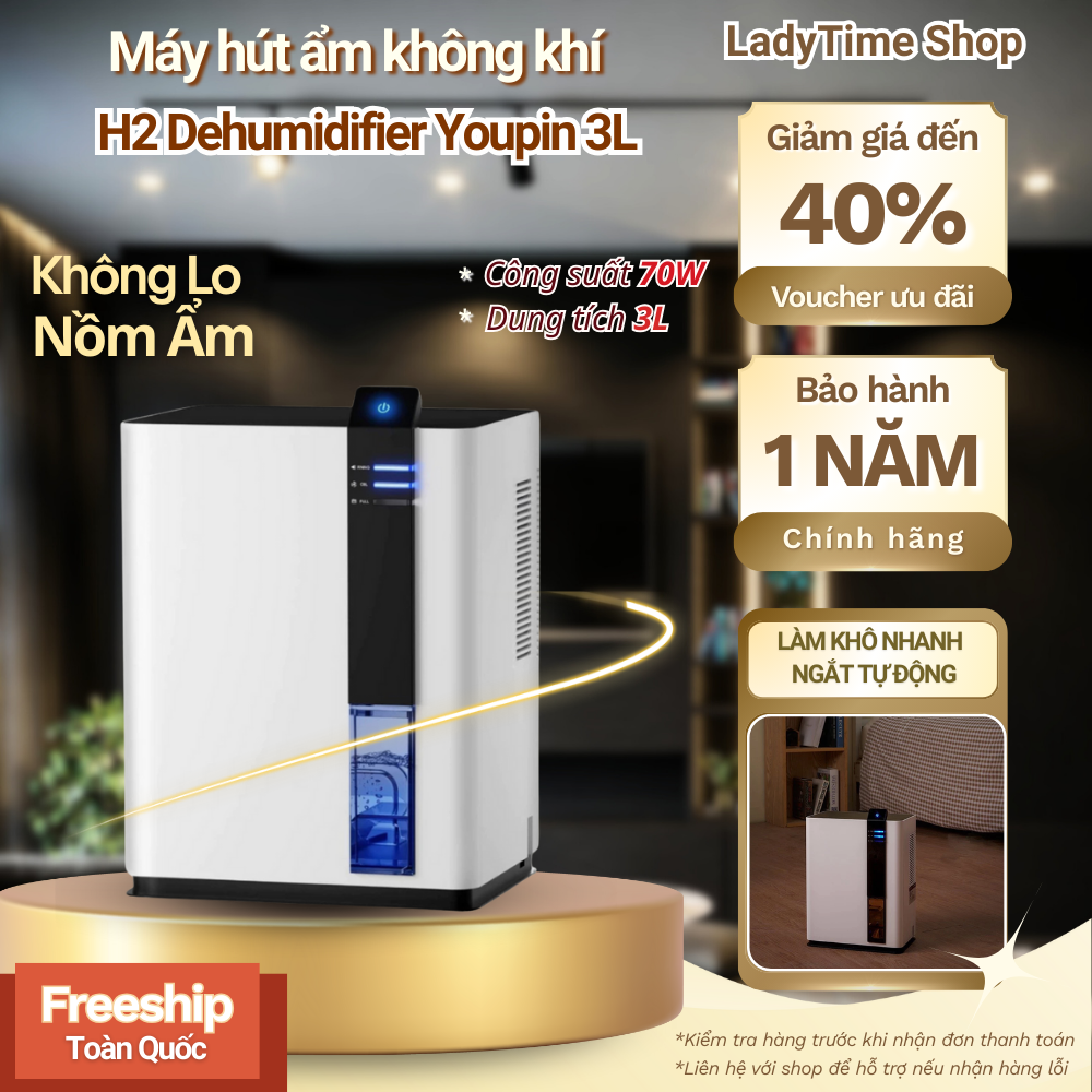  Máy Hút Ẩm Không Khí Xiaomi H2 Dehumidifier  Dung Tích 3L Công Suất Lớn 70W,Hút Ẩm Lọc Không Khí Giúp Làm Khô Nhanh Có Ngắt Tự Động Thông Minh 