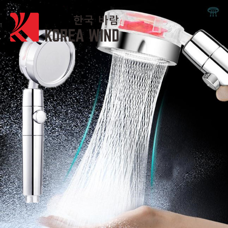 Quạt tăng áp vòi hoa sen,Vòi sen nhựa màu Bạc, nút nhấn tắt mở nước