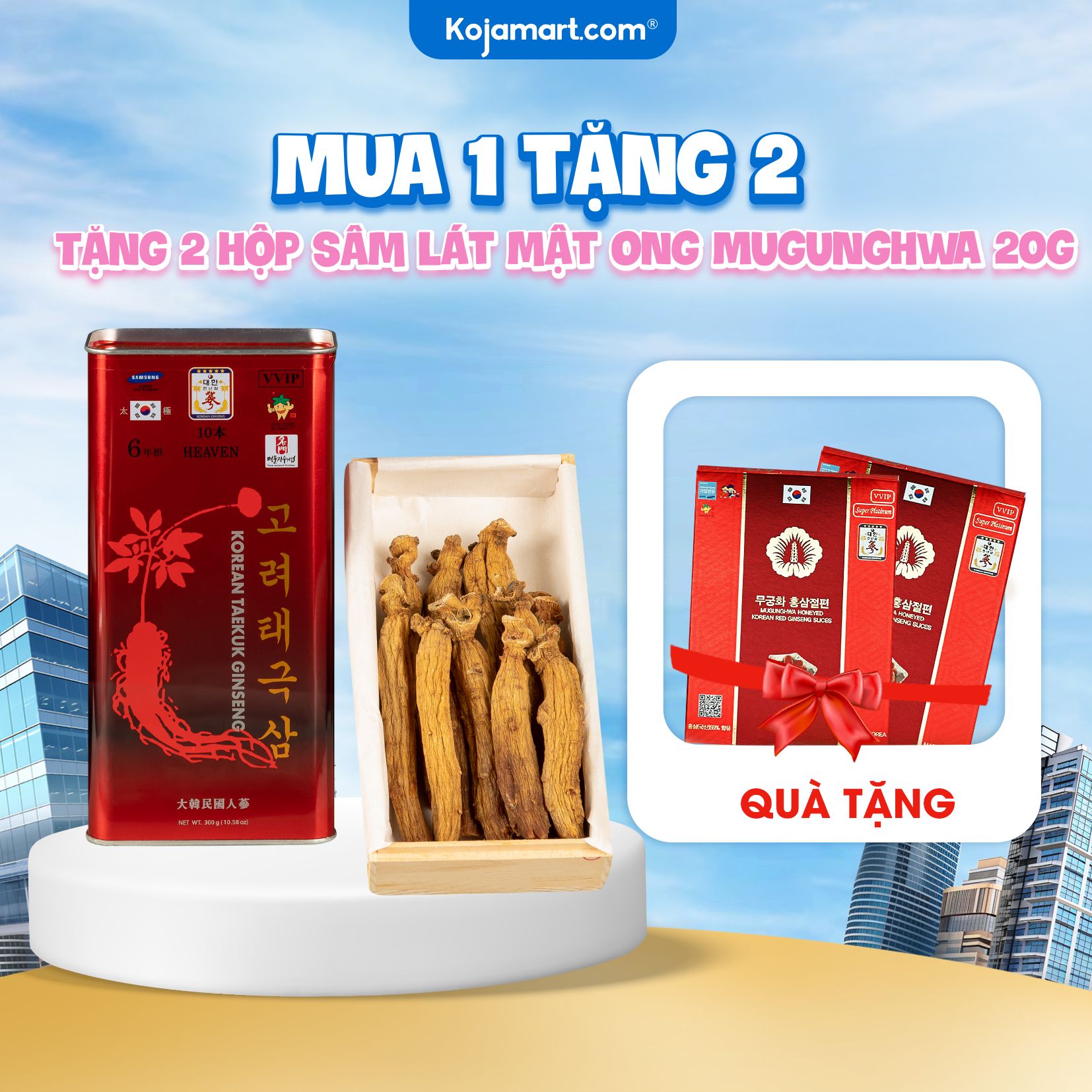 Thiên sâm chính phủ khô hộp thiếc hàn quốc korean red ginseng vvip 300g 10 củ