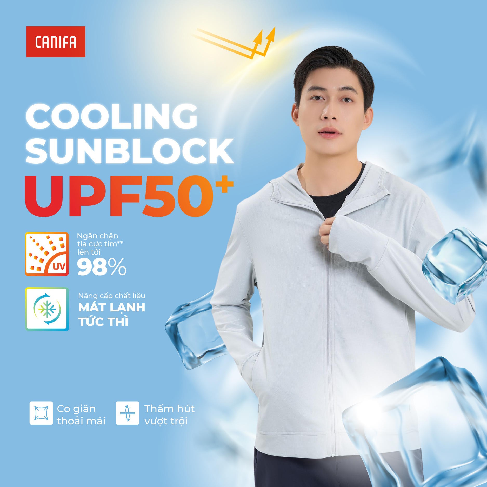 [20H 9-12.10 VOUCHER TỚI 500K] Áo khoác chống nắng nam CANIFA chất liệu polyester spandex 8OT25S001