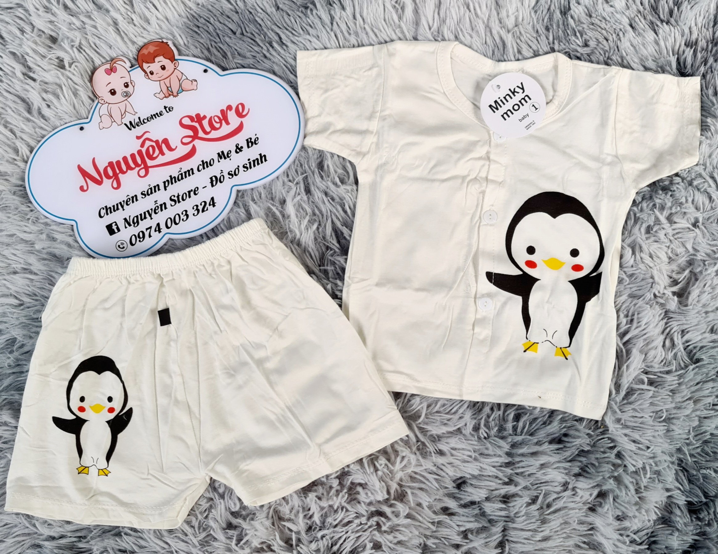 Bộ quần áo em bé sơ sinh Minky mom cài nút giữa mềm mịn
