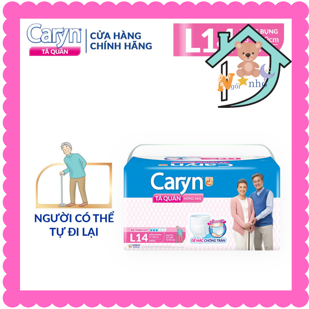Bĩm quần Caryn siêu thấm mỏng nhẹ đủ size M16 L14 XL 12 mẫu mới, tả quần caryn cho người già có khả năng đi lại full size