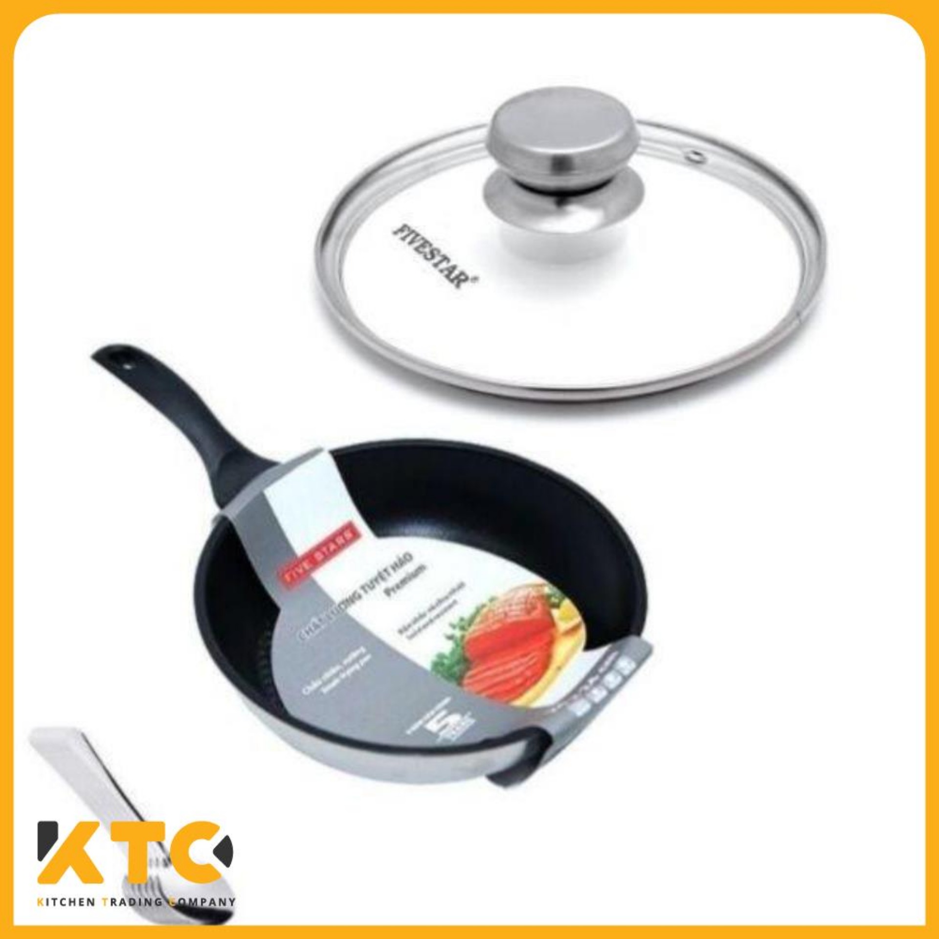 Chảo chống dính 3 đáy inox 430 Fivestar Standard và nắp kính (24CM/26CM/28CM)