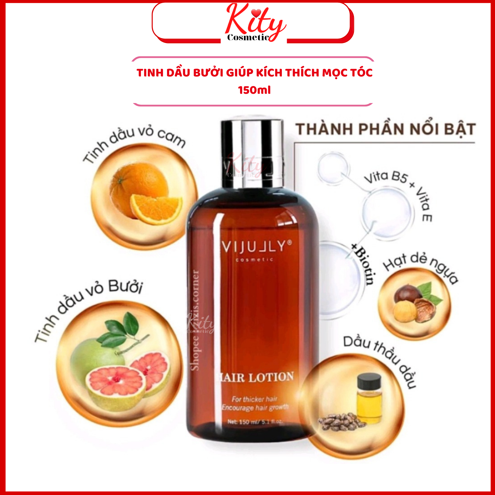 [+ Quà tặng] Tinh dầu bưởi VIJULLY giúp tóc mọc dày Dài nhanh chắc khỏe Giảm rụng tóc ấp ẩm và dưỡng tóc 150ml