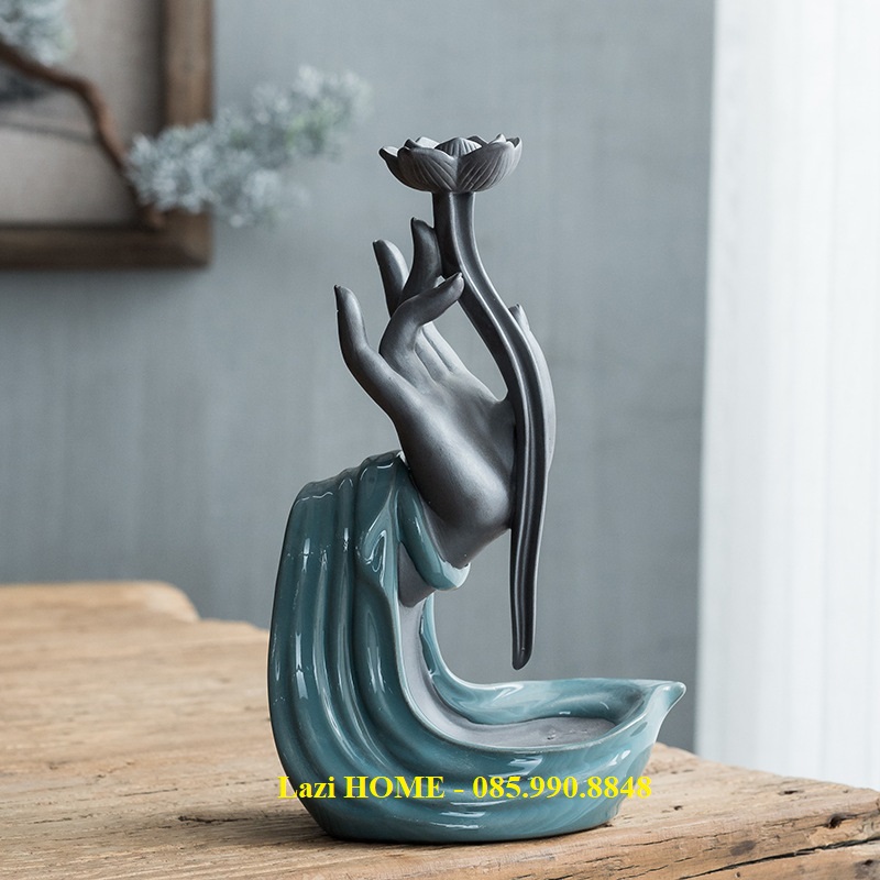 Thác Khói Trầm Hương, Thác Trầm Khói Ngược Cao Cấp Hình Bàn Tay Phật Đà - Hút tài lộc, trà tà, thư giãn, thưởng trà, thiền định, mang lại may mắn, cầu bình an