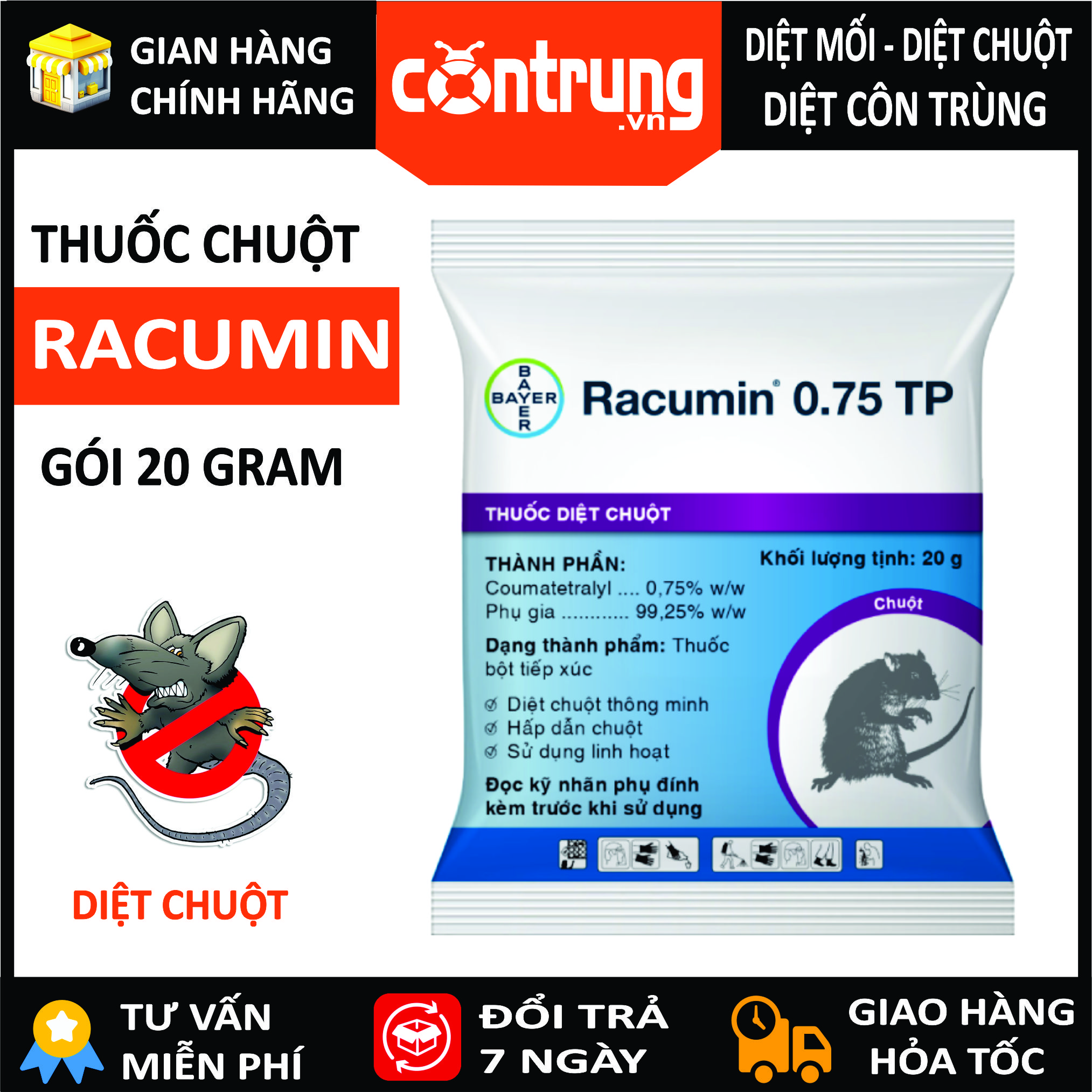 Thuốc Chuột Racumin - Dạng Bột trộn với mồi - Diệt Chuột Đồng Và Chuột Nhà Hiệu Quả