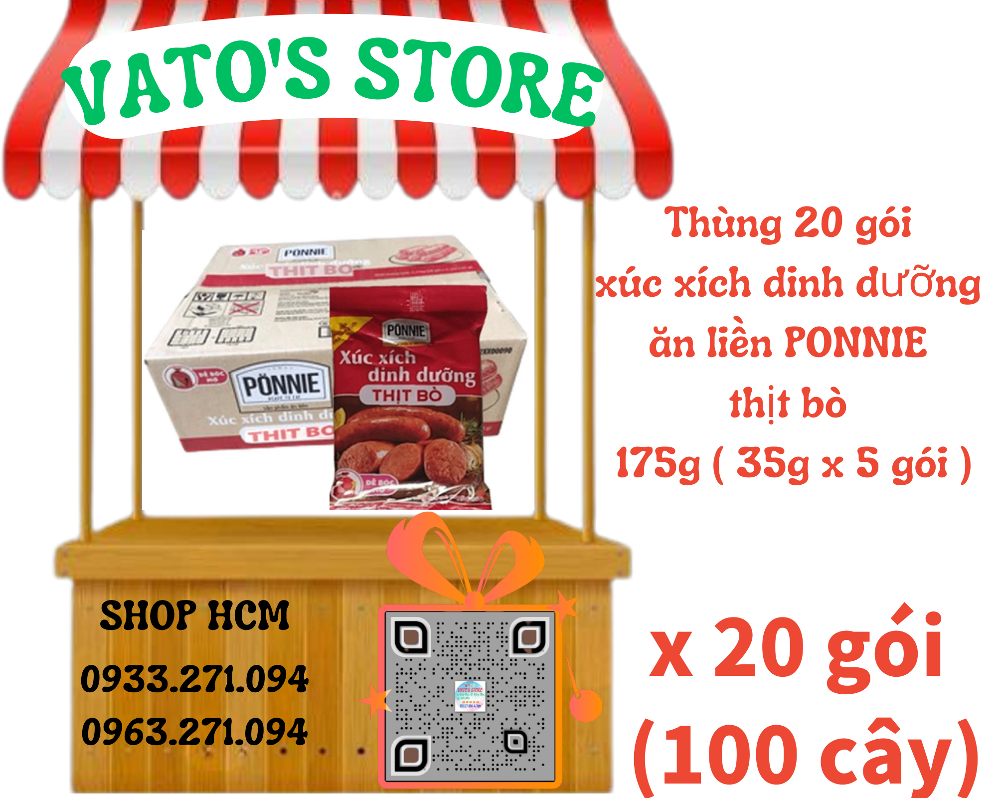 Thùng 20 bịch xúc xích dinh dưỡng ăn liền ponnie bò 35g / combo 4 bịch xúc xích dinh dưỡng ăn liền ponnie bò 35g