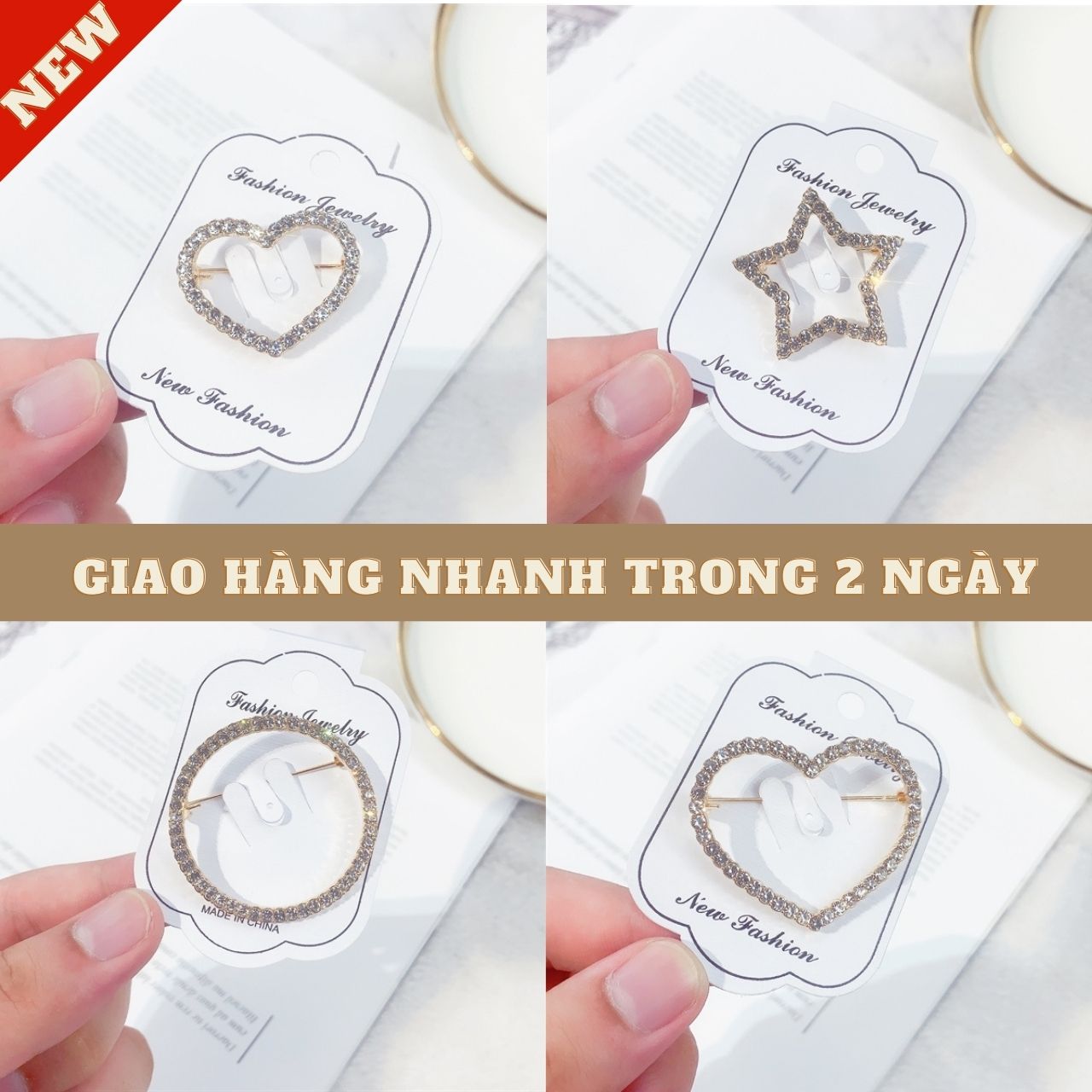 Ghim cài áo, cài áo đính đá họa tiết hình học đơn giản cực xinh xắn ca002